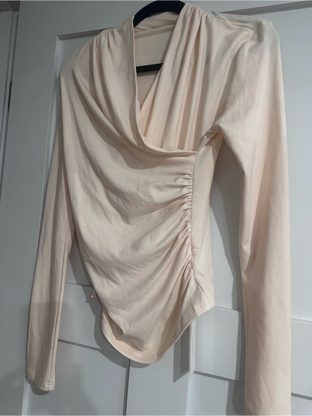 Commense Cream Draped Cowl Long-Sleeve Top